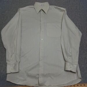 Zanella Italy Italian Textured Cotton Dress Shirt Mens 15.5 Medium Beige Cream